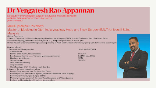 Dr Vengatesh ENT Specialist Hospital Fatimah (Pakar Hidung Telinga Tekak, Pembedahan Kepala dan Leher)